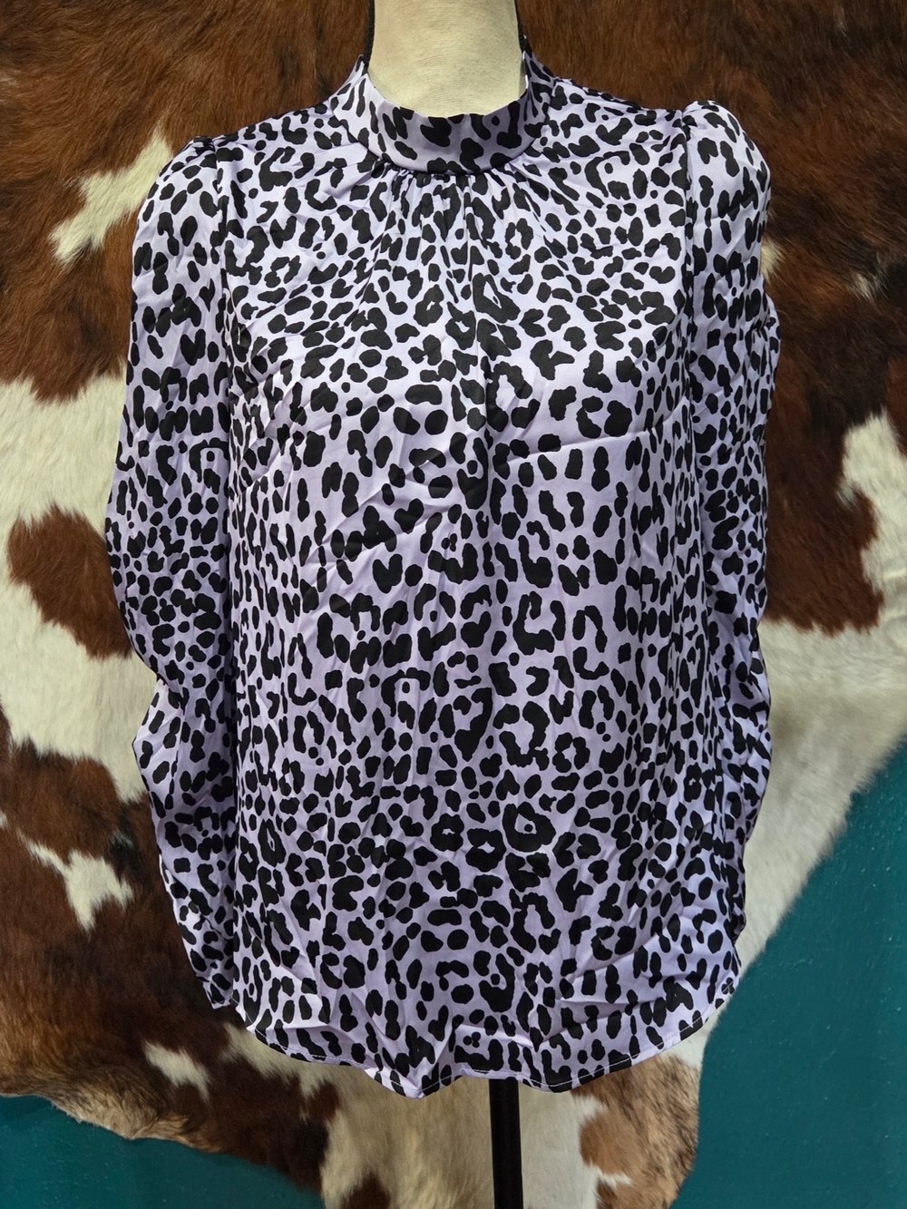 Women's Lilac Leopard Print Long-Sleeve Blouse